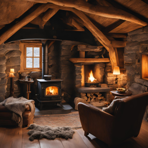 Bio-ethanol fire by Beltane fitted in a stylish stone surround in Cornwall living room