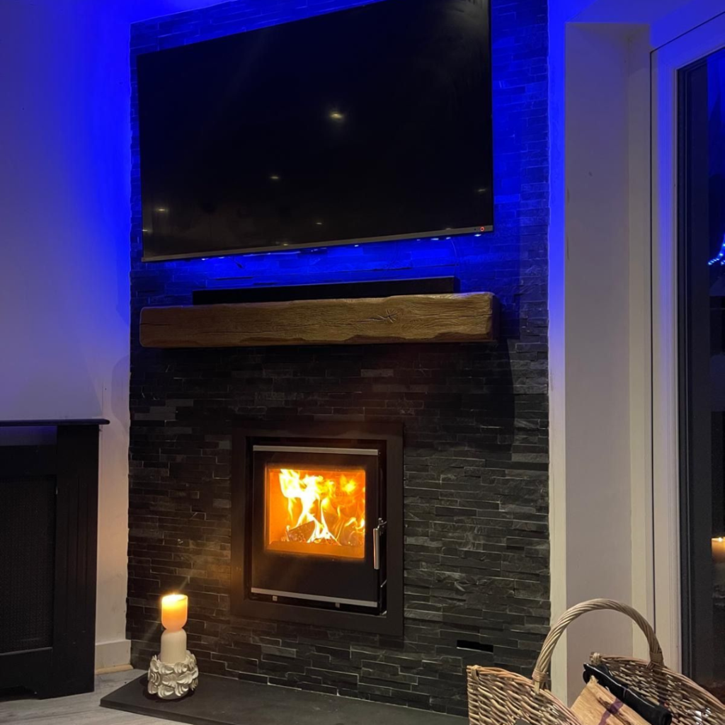 Gas fire with modern surround installed in Cornwall living room