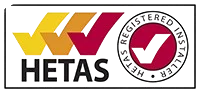 HETAS approved installer logo for certified wood burning stove installations