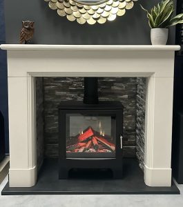 Variety of stylish fire surrounds displayed for stove installations in Cornwall