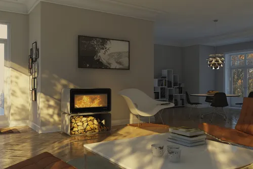Contemporary electric fire fitted within a stylish fireplace in a Southwest England home