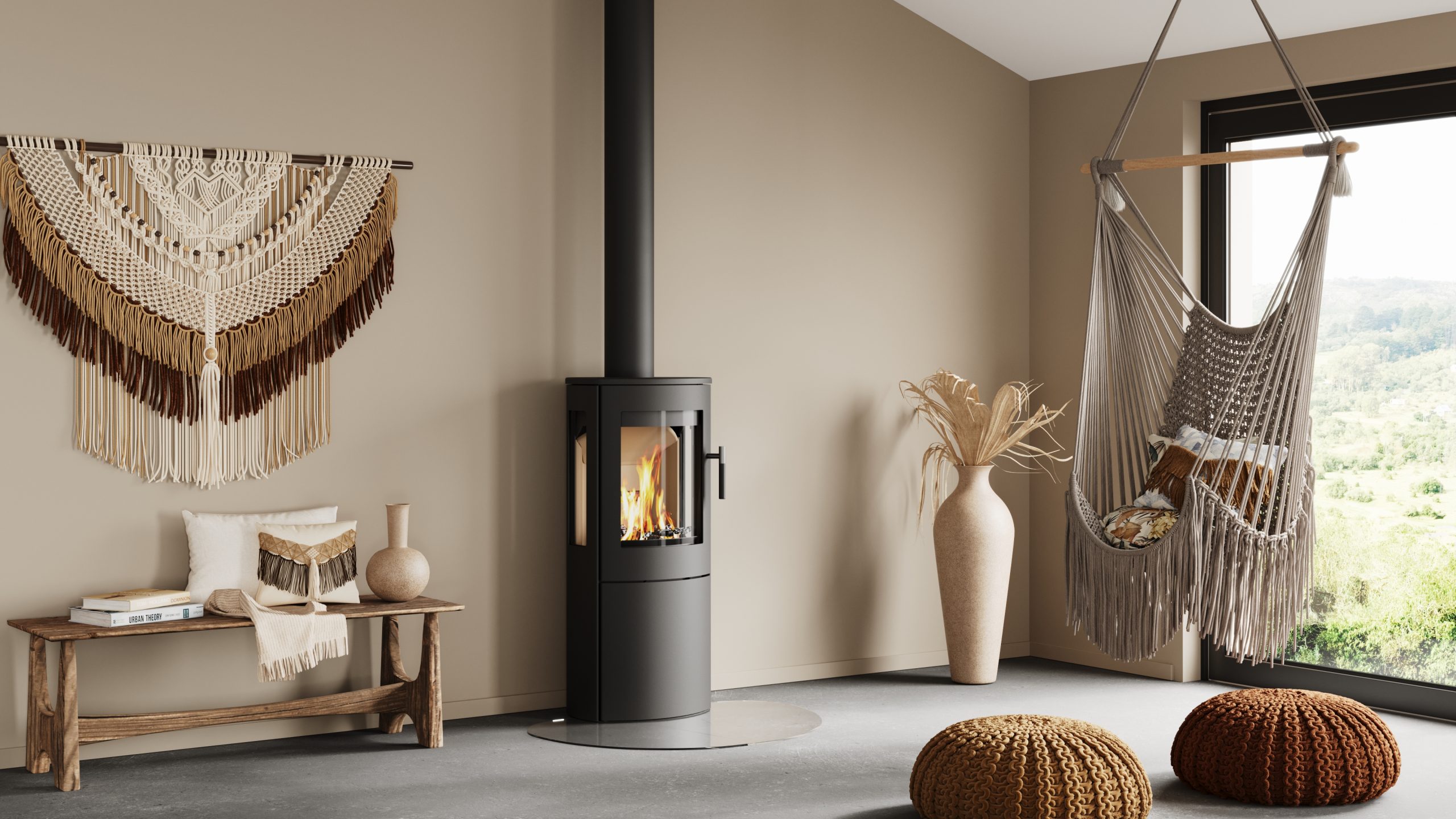 Mira 204 multi-fuel stove with black finish and stone hearth in a Cornwall living room
