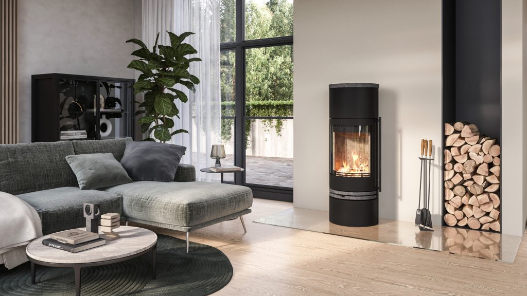 Orbis 20220SS stainless steel wood-burning stove installed in Southwest England