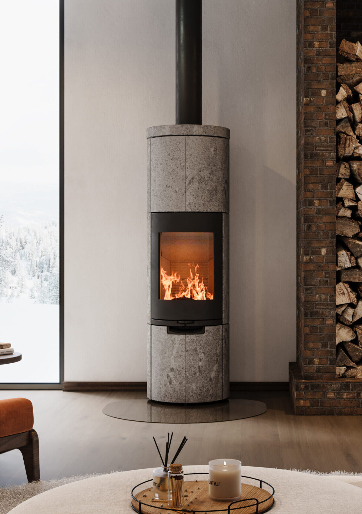 SL 920S wood-burning stove scene low angle in traditional Cornwall setting