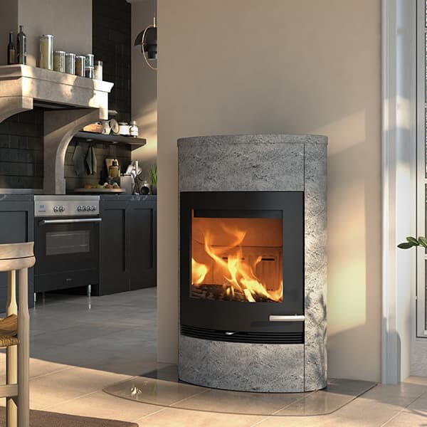 Termatech TT22 wood-burning stove with clean lines installed in Cornwall
