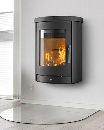Heta Scan Line 850 blackwood wall-mounted stove with top flue in Cornwall