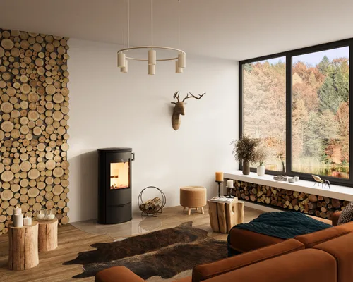 Electric fire with realistic flame effect mounted on wall in Southwest England