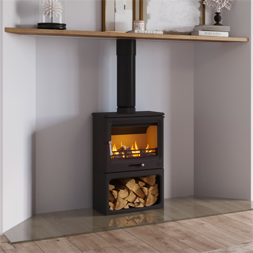 Modern stove installation with twin-wall flue system in Cornwall living room